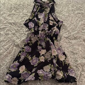 Floral Sleeveless Dress - Purple and White